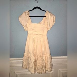 Anthro En Saison Juliet Puff Sleeve Eyelet Ruffle Big Bow Dress M Boho Wedding